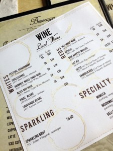 The wine list at Bonnie Jean's in Southold, NY
